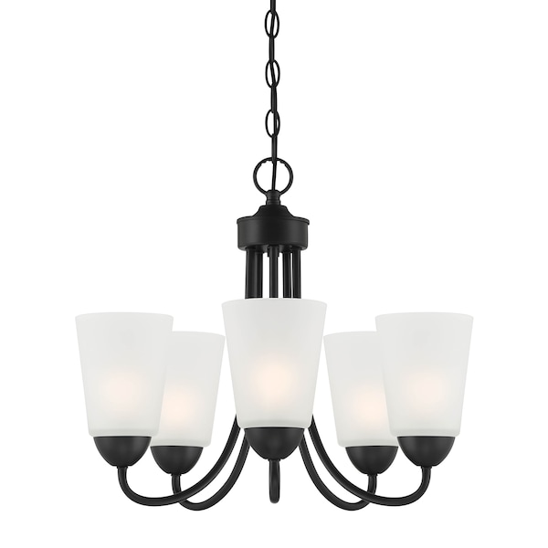 Designers Fountain Malone 5 Light Transitional Matte Black with Frosted Glass Shades Chandelier For Dining Rooms D267M-5CH-MB - main